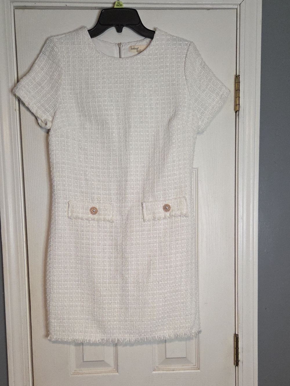 BeBop Cream Short-Sleeve Tweed Shift Dress